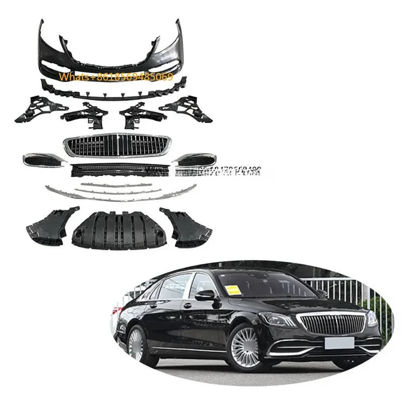 Car Front Bumper Long Plat S W222  Body Kit with Central Grille  S Class W222 2014-2017