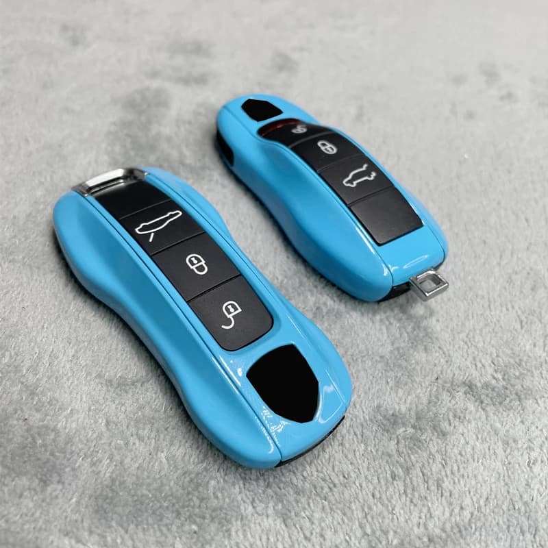 Key Case Miami Blue for Porsche Porsche 718 911 Panamera Cayenne Macan Boxster Cayman Car Key Shell Cover Remote Control Fob