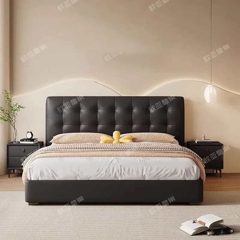 Leather Platform Bed Japanese Luxury Bedroom Comfortable Double Sun Headboards Frame Safe Bed Sleeping Cama Trendy Furniture