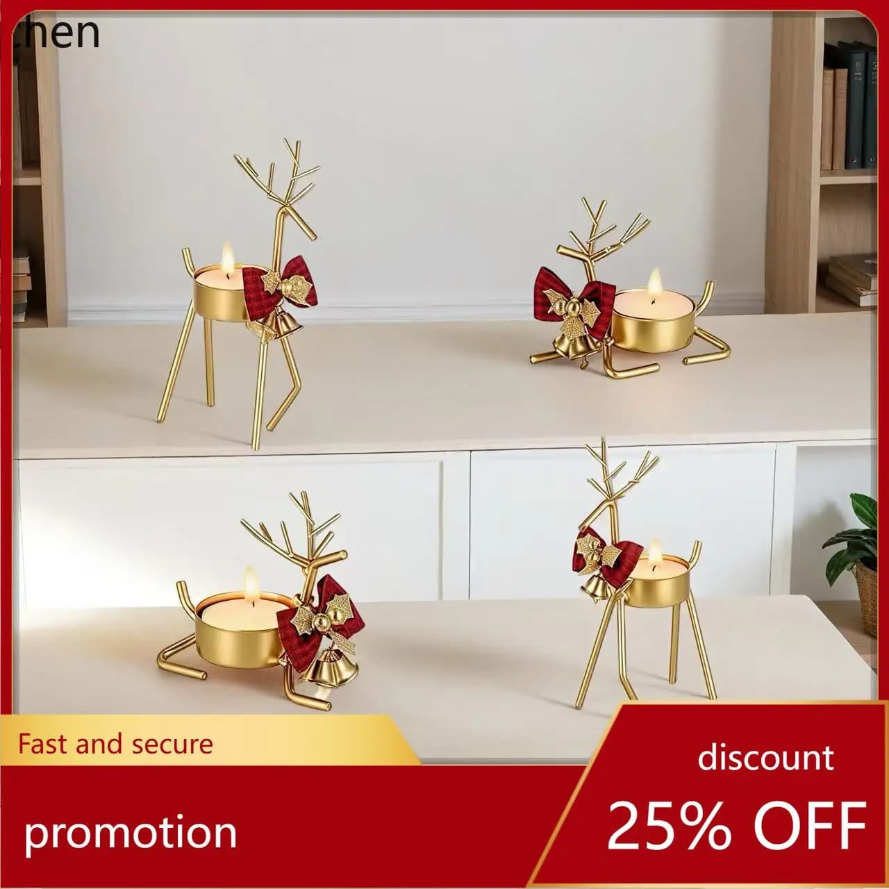 YFY  christmas iron candlestick bell bow shape holiday tabletop atmosphere decoration