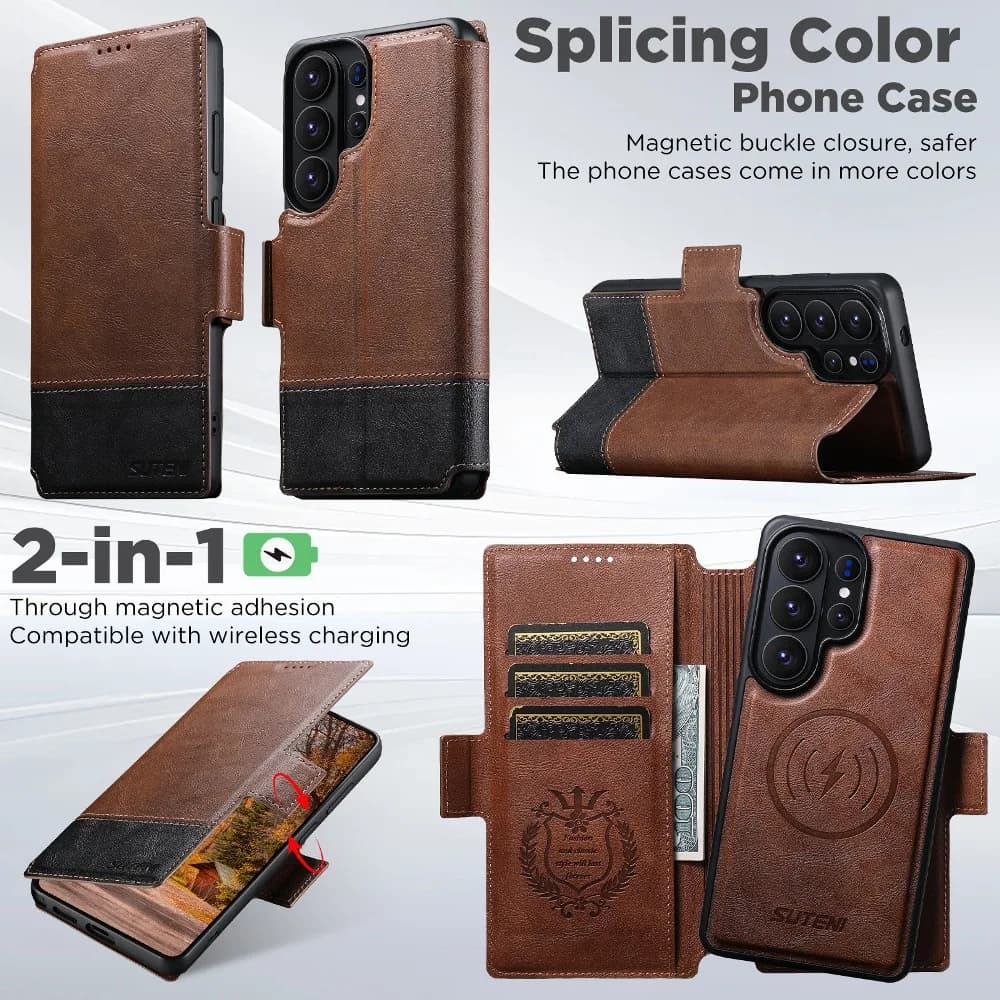 2 in 1 Detachable Magnetic Flip Phone Cover for Samsung Galaxy S22 S23 S24 S25 S26 Ultra with Built-in Wallet Card Slots