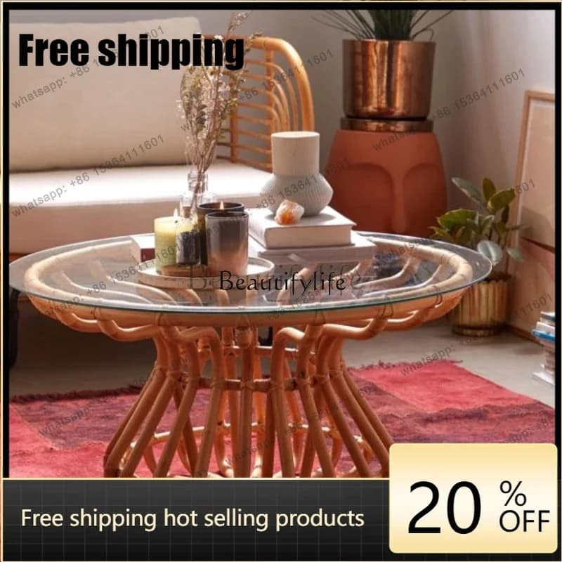 Nordic ins rattan coffee table living room small apartment modern simple balcony tea table Factory Direct