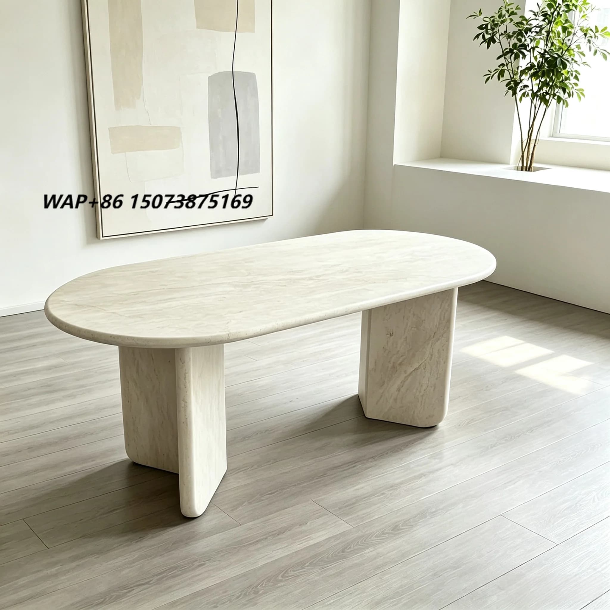 Luxury Italian Travertin Blanc extra Marble Dining Table Modern Stone Furniture Table Ellipse Shape Tall Dining Table Set 6
