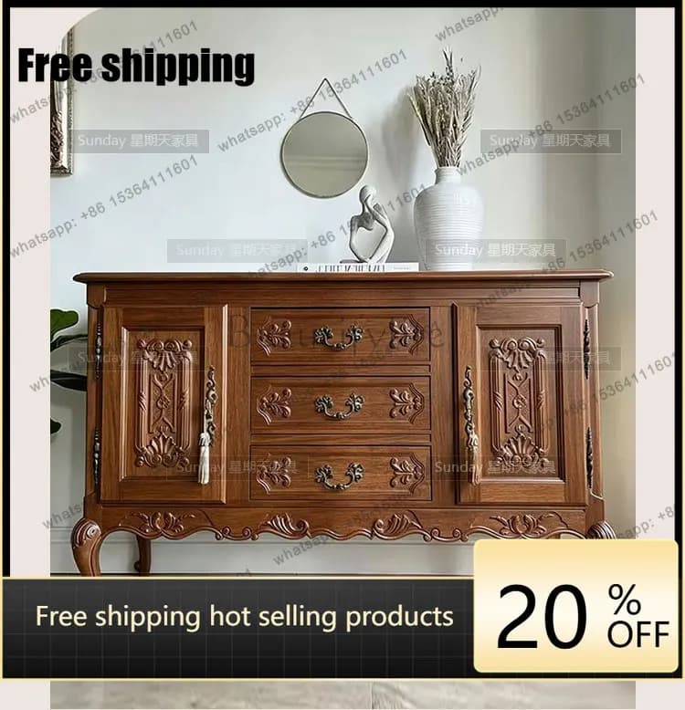 Factory Direct Medieval Carved Side Cabinet French Walnut Large Capacity Locker