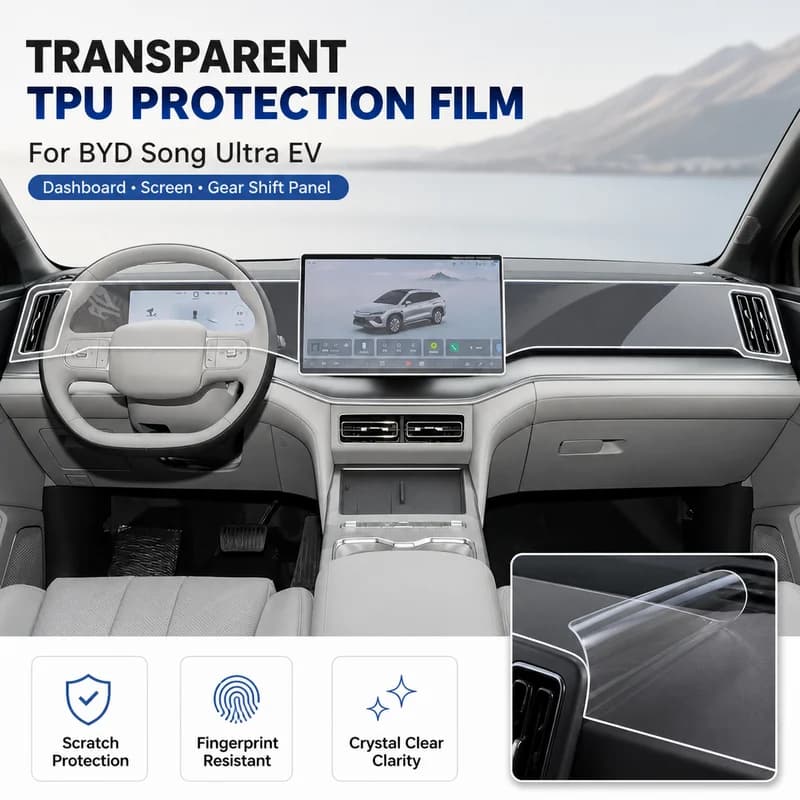 For BYD Song Ultra EV Interior Transparent TPU Protection Film for Gear Shift Central Control Screen Dashboard