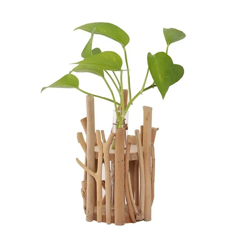 Pure handmade solid wood vase ornament, living room flower arrangement, water culture device, creative pastoral decoration craft