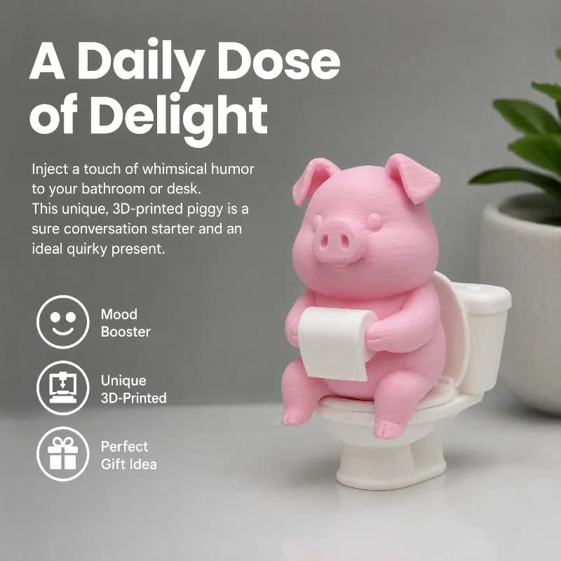 Creative and Cute Pig Sitting in The Toilet, Bathroom Decoration, Desktop or Wall Mounted, Office Desk Display, Home Decoration