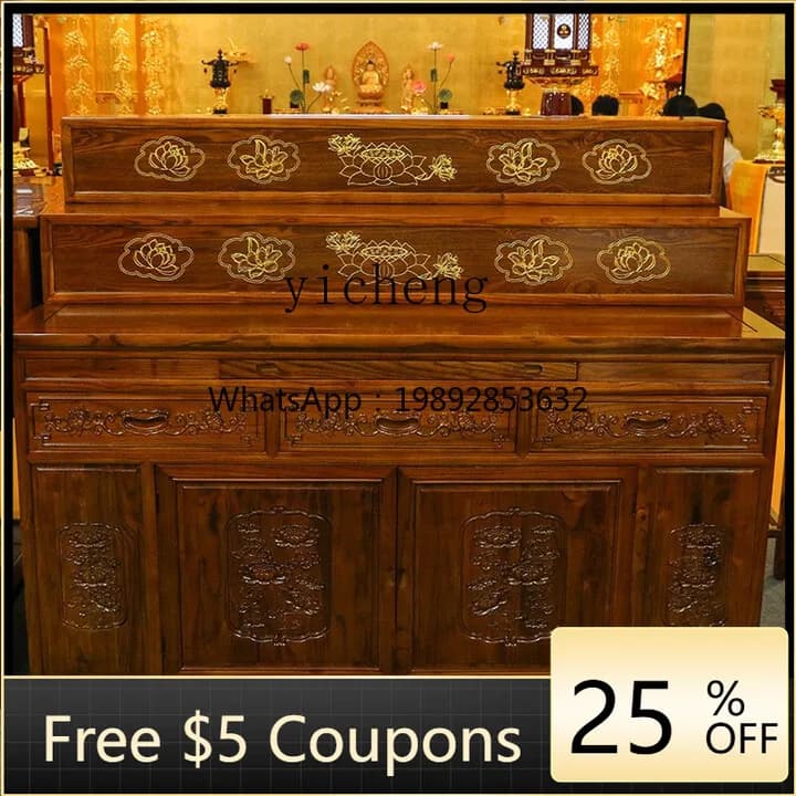 YY  Solid Wood Three-Layer Altar for Worshiping Gods and Ancestors, Suitable for Villas and Living Rooms