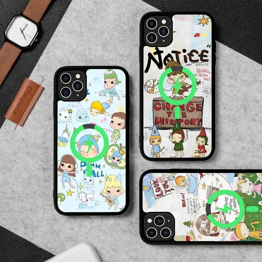 Yoshitomo Nara Anime Magnetic Phone Case For iPhone 16 15 14 13 12 11 17 Pro Max Plus Wireless Charge Cover