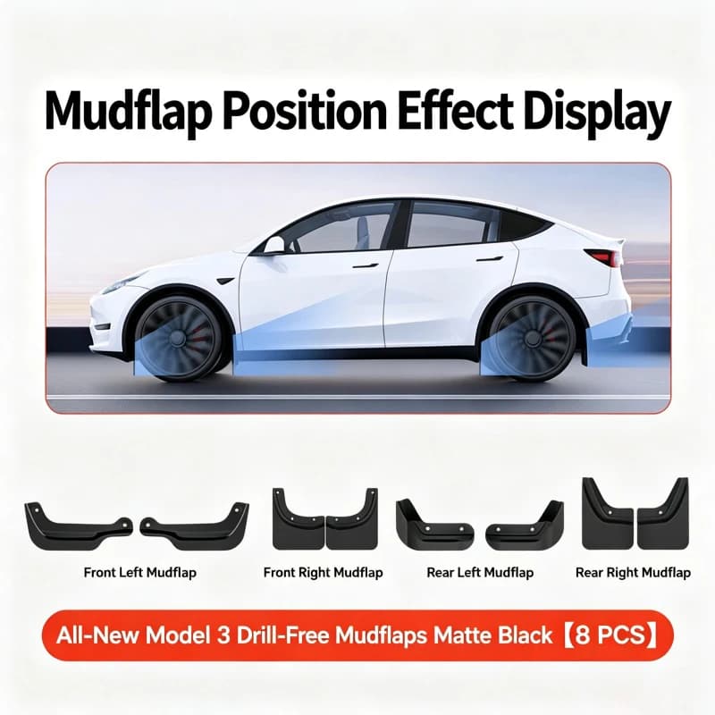 For Tesla Model 3/Y/YL Highland Juniper 8-piece set of  TPE non perforated mudguard All Weather Car Mudflap Accessories