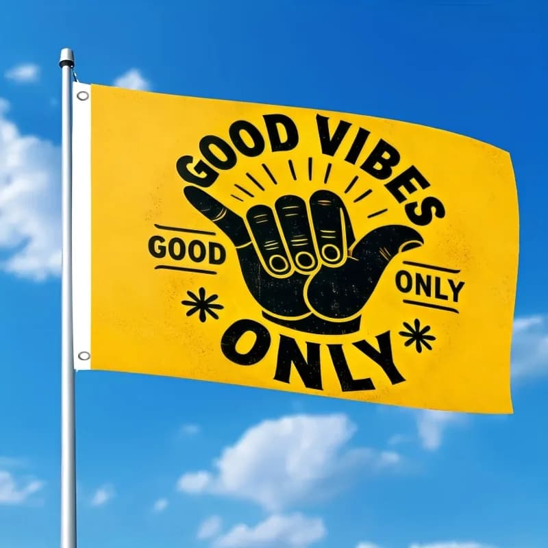 1pc Positive Energy Hand Gesture Flag, Yellow Background Inspirational Slogan, Humorous Creative Printed Banner, Indoor Outdoor