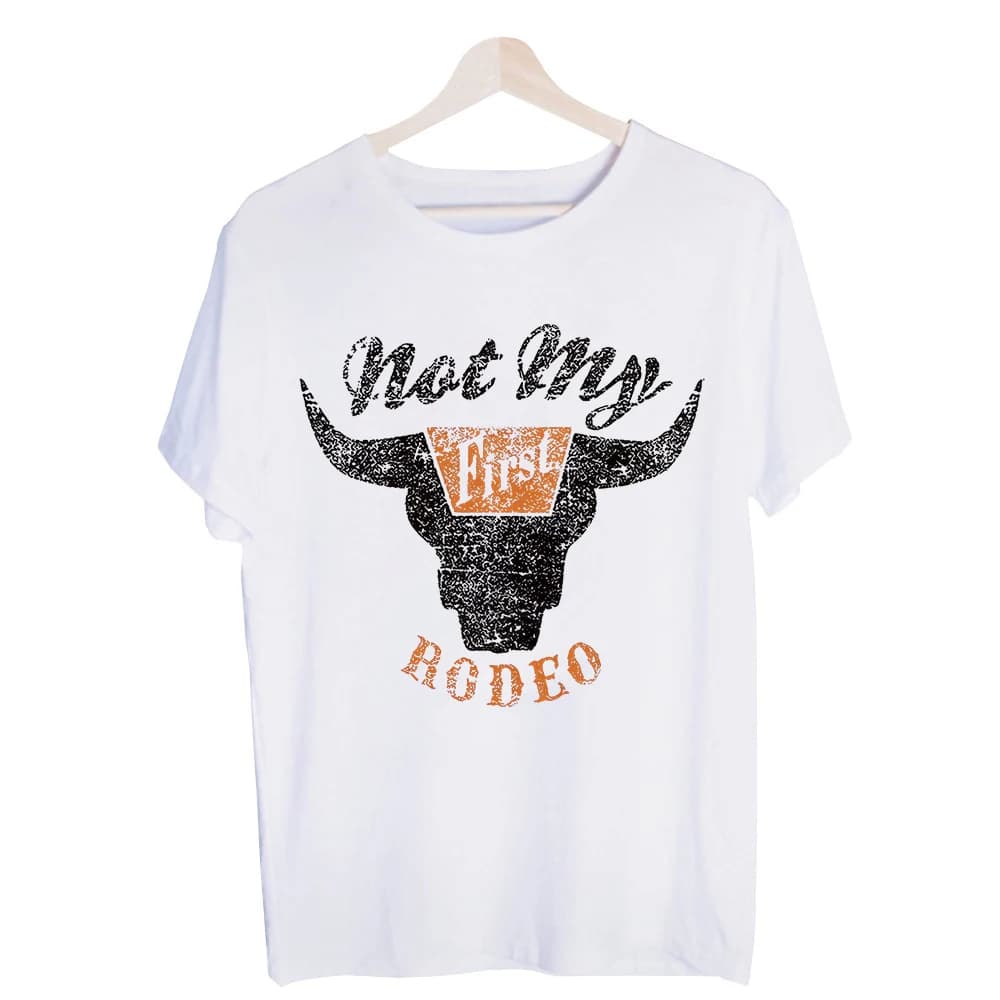 Men's Bull Skull Slogan Graphic Tee, Vintage Style Short Sleeve T-Shirt for Western Casual Wear
