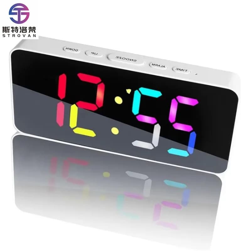 11 Colors Dynamic RGB Digital Alarm Clock 12/24H 6 Levels Alarms Table Clock