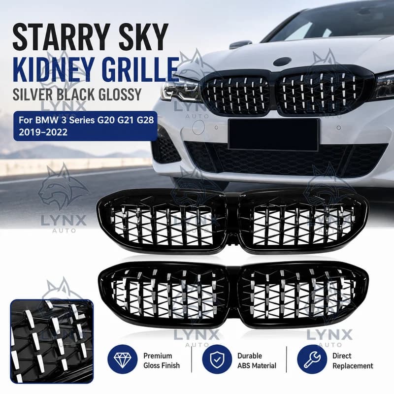 Aftermarket For BMW 3 Series G20 G21 G28 2019-2022 Starry Sky Silver Black Glossy Streamlined Kidney Grille Replacement