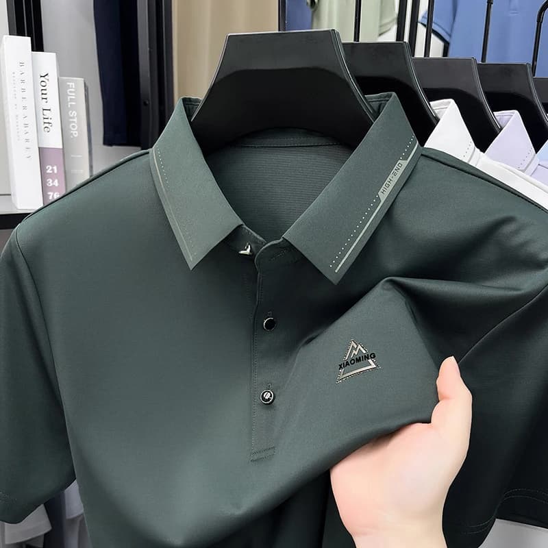 Summer 2026 Collared T-Shirt Men Stitched Trim Collar Anti-Wrinkle Fine Top Elderly Father Corporate Business Attire T Shirt Man