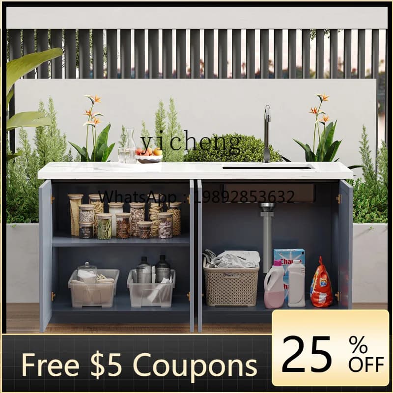 outdoor aluminum alloy basin rock slab integrated waterproof and sunscreen sink locker