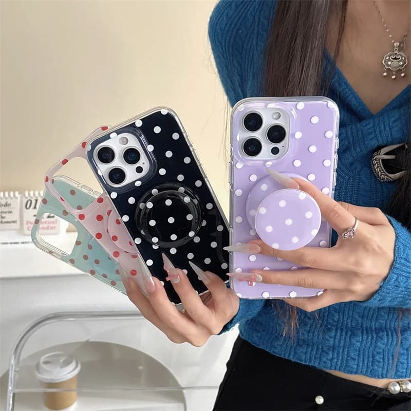 Colorful Polka Dot Magnetic Phone Case For iPhone 16 Pro 15 14 Pro Max Cover Shockproof Magsafe Cases 15 promax 16max Cute Funda