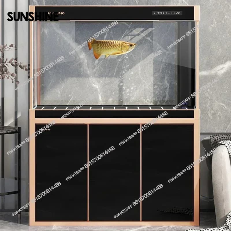 Aquarium large living room floor-to-ceiling light luxury ultra-white glass water-free bottom filter arowana tank