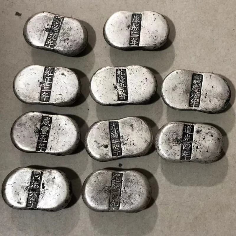 Antique Miscellaneous : White Copper -Plated Ingots, Qing Dynasty Ten Emperors Silver Coins, Craft Items Whole1pc