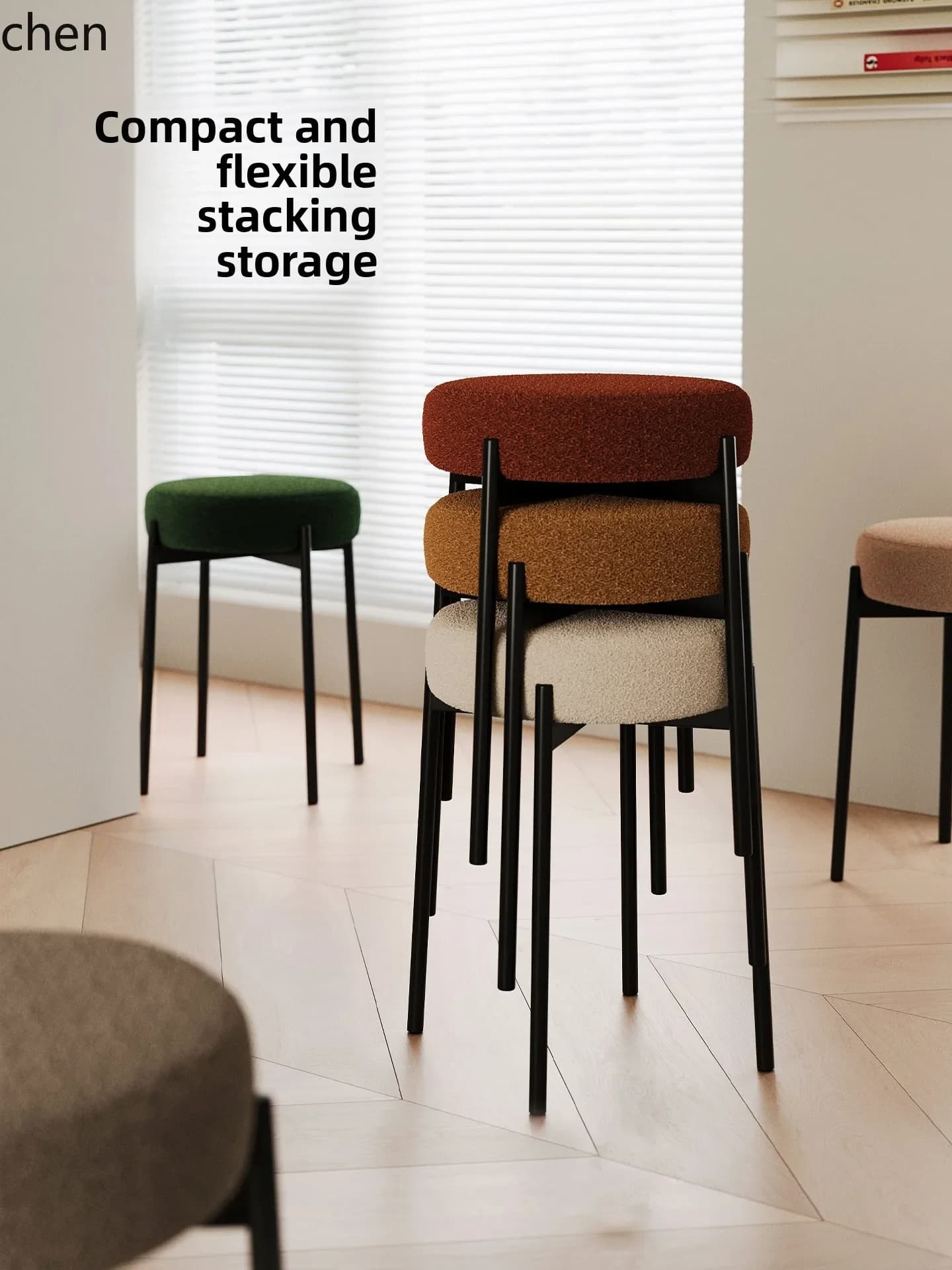 W5.19 household round stool makeup stool living room thickened stackable stool