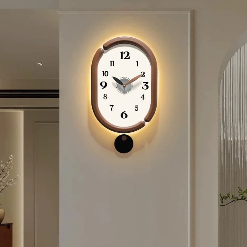 Home Decor LED Sway Wall Clock Simple Pattern Wooden Wall Watch for Living Room Bedroom Kitchen Silent Quartz Clock Holiday Gift