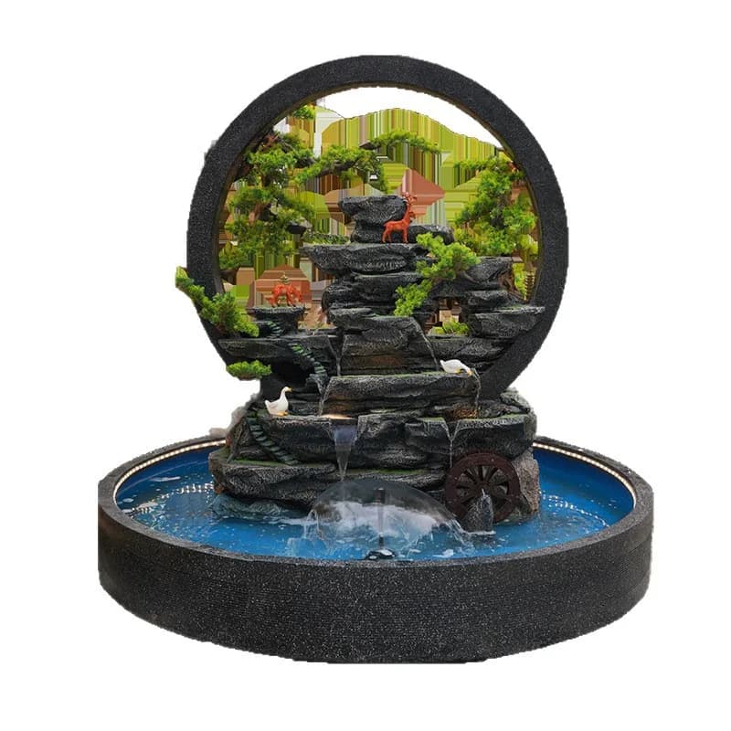 Landscape rockery floor-to-ceiling flowing water fountain feng shui wheel living room humidifier entrance decorative screen