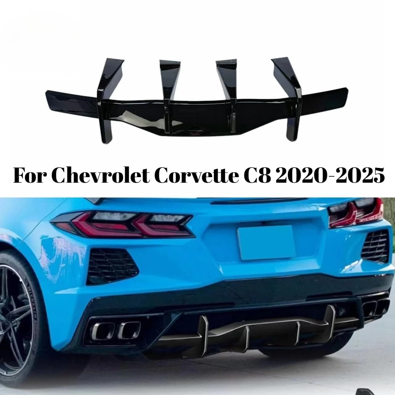 For Chevrolet Corvette C8 2020-2025 Rear Bumper Lip Rear Diffuser Gloss Black ABS Direct Replacement Rear Surround Mod Kit