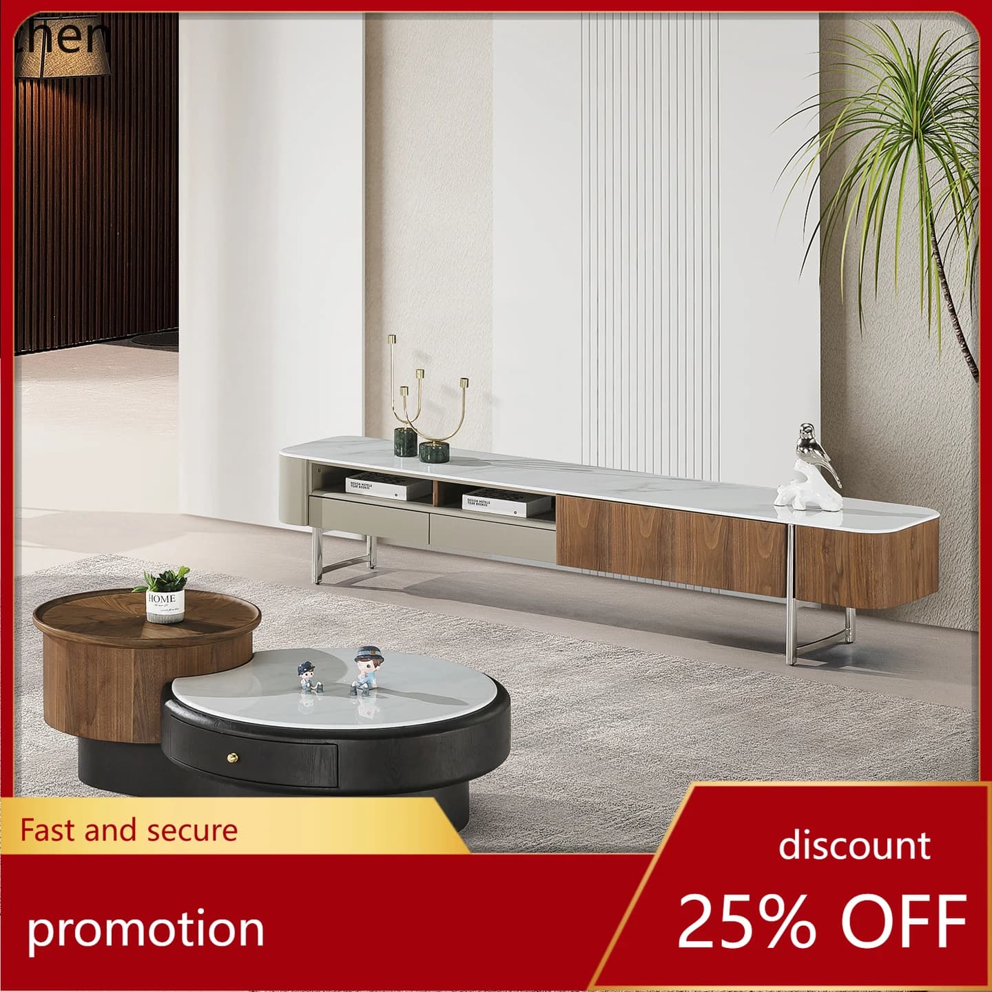ZML Coffee Table and TV Cabinet Set for Living Room, High-End Modern Minimalist Design