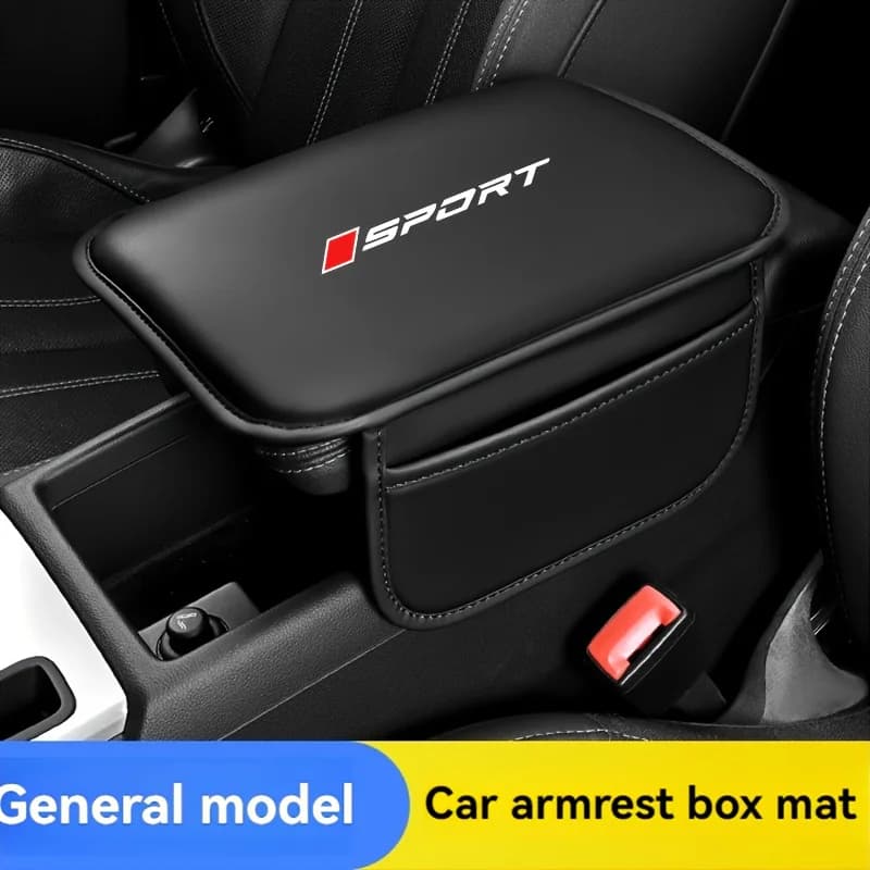 1pc Faux Leather Car Armrest Pad, Center Multifunctional Armrest Cushion, with Side Storage Pockets,Suitable for Most Car Models