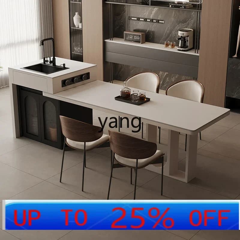 LH  multifunctional household high-end mid-fall kitchen retractable dining table integrated rock slab island