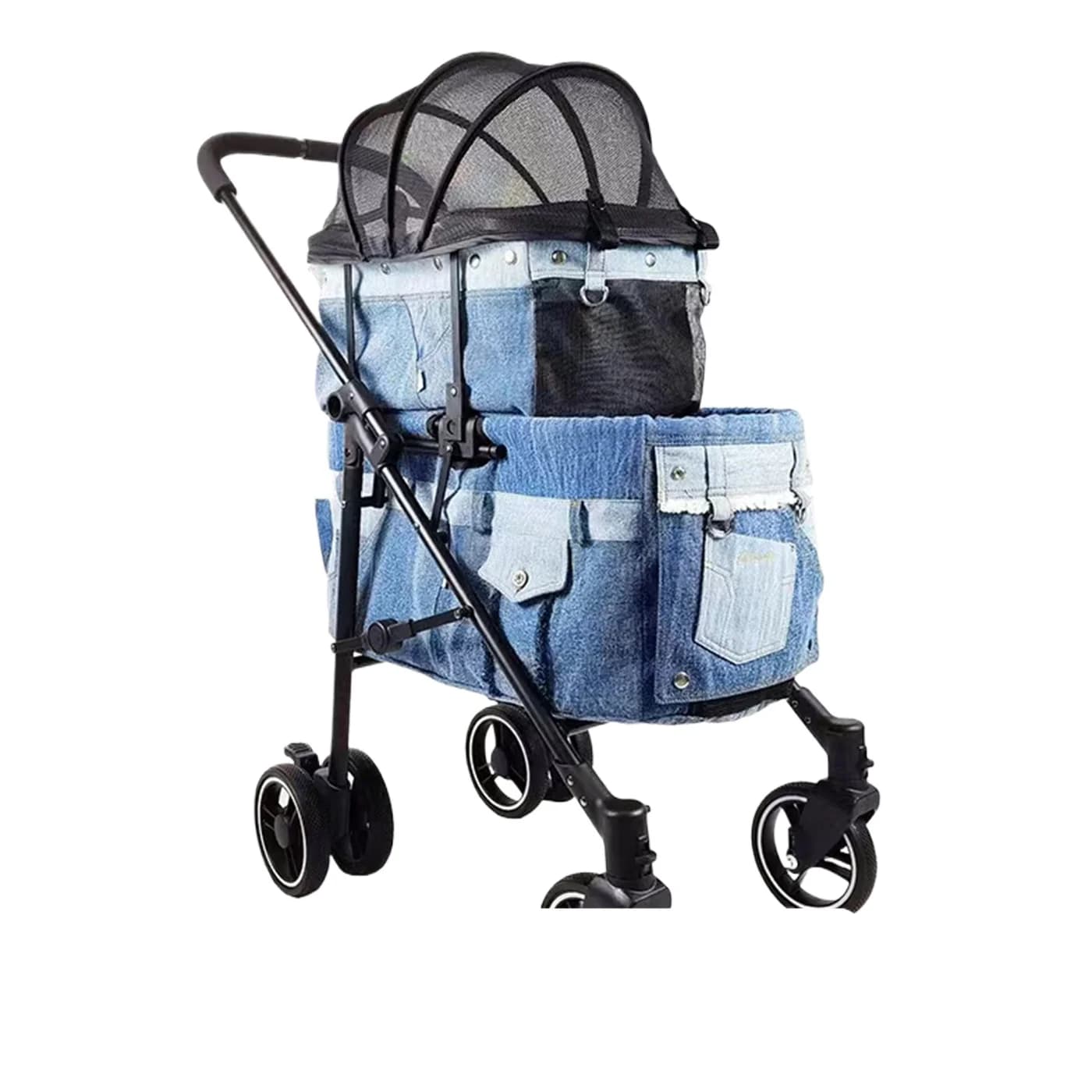 Small and medium-sized high-end pet cart Aluminum PU wheel Super smooth cat and dog cart can be separated