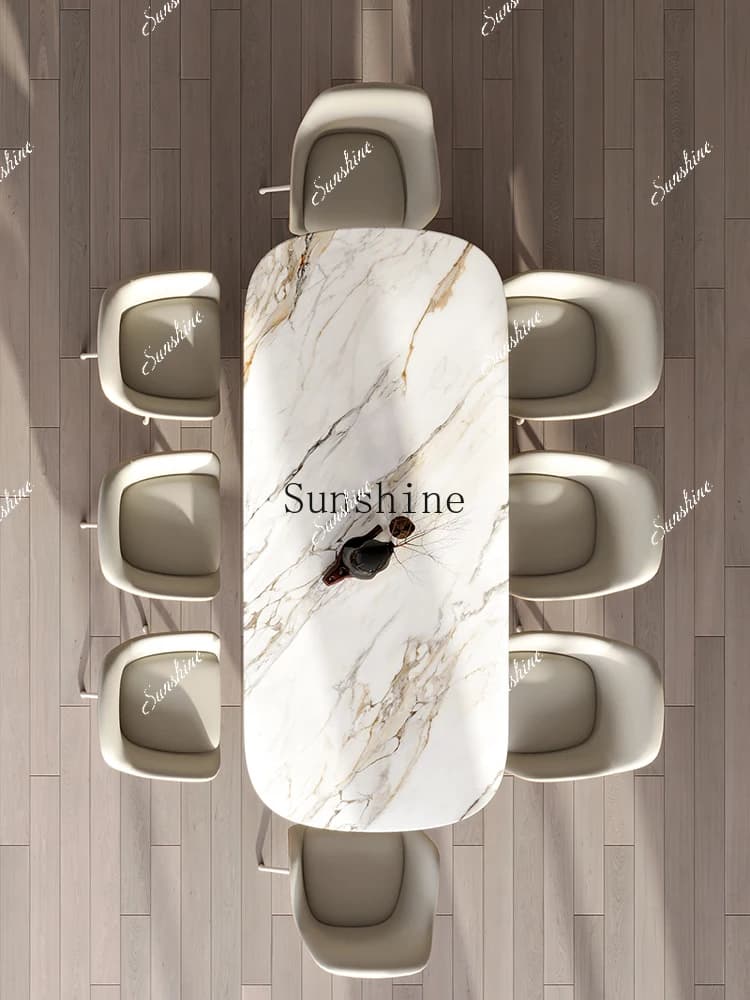 French light luxury, designer cream style modern villa large apartment marble dining table  FT