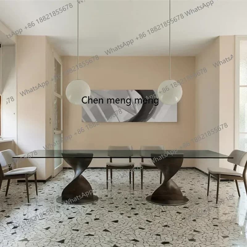 X A Black Walnut Glass round Dining Table Modern Designer Living Room Tempered Dining Table Minimalistic Square Art