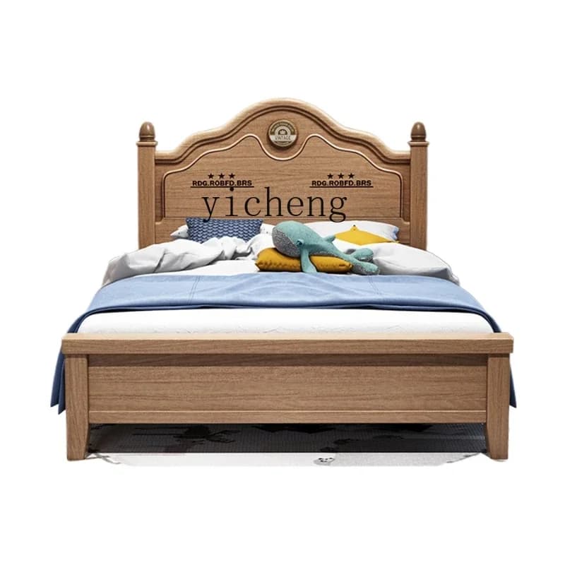 1.35 Wood Wax Oil Solid Wood Children's Bed 1.5 Boys' Bed 1.2 M Walnut Single Bed