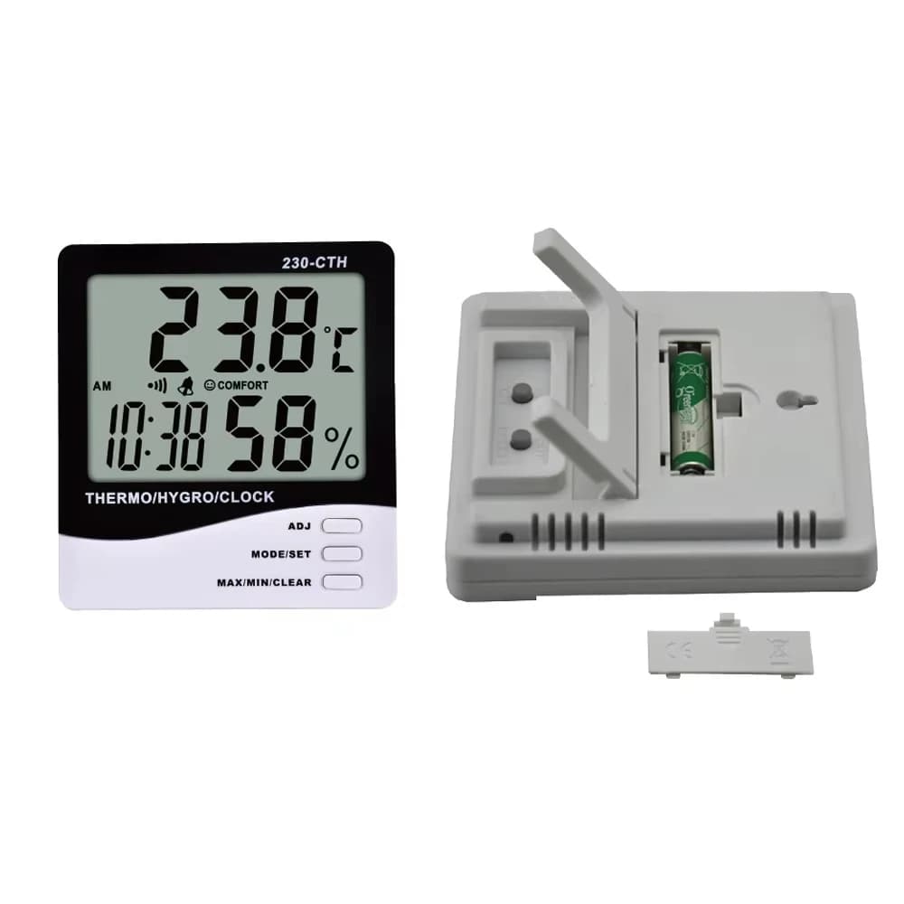 230-CTH Indoor Hygrometer Thermometer with Big LCD Display Temperature Humidity Clock Time Calendar and comfort Index
