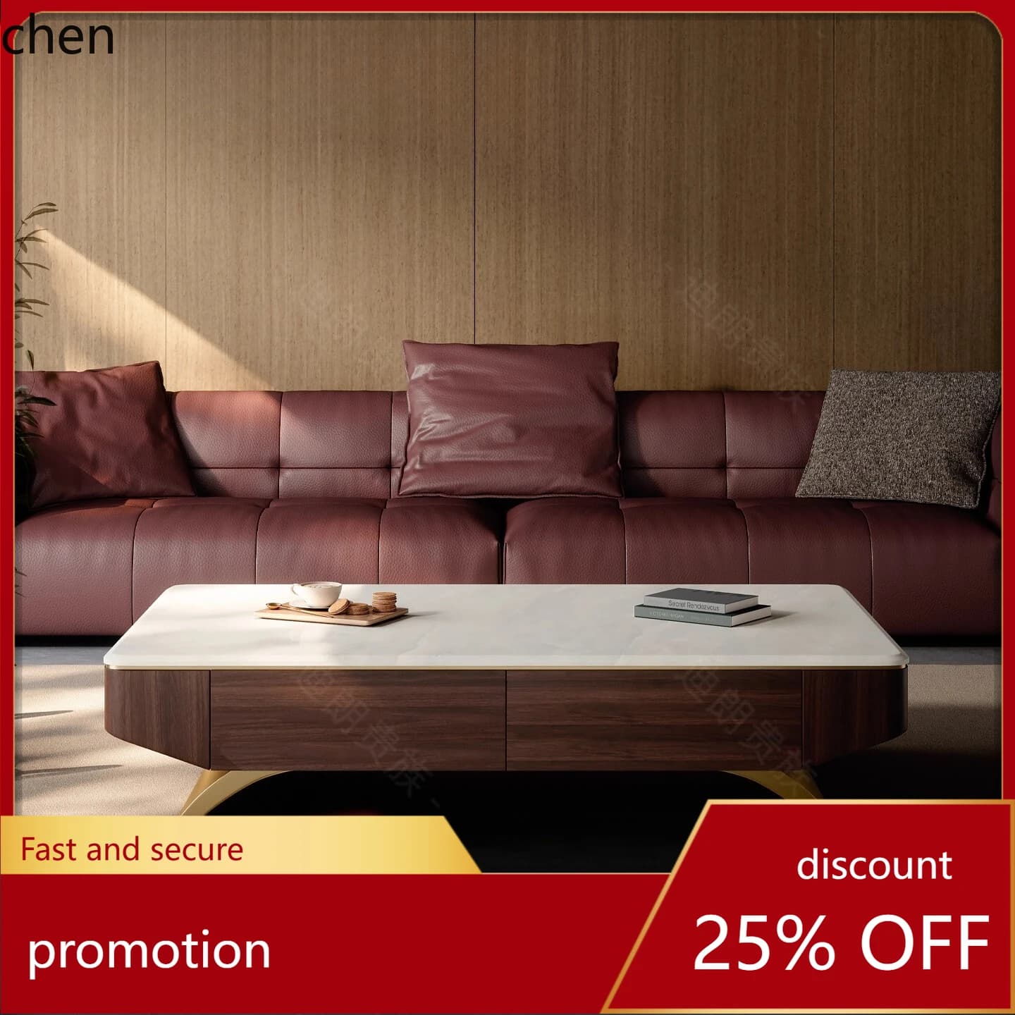 HT Marble Coffee Table for Living Room, Home Use, Solid Wood, New High-End Design with a Sense of Sophistication