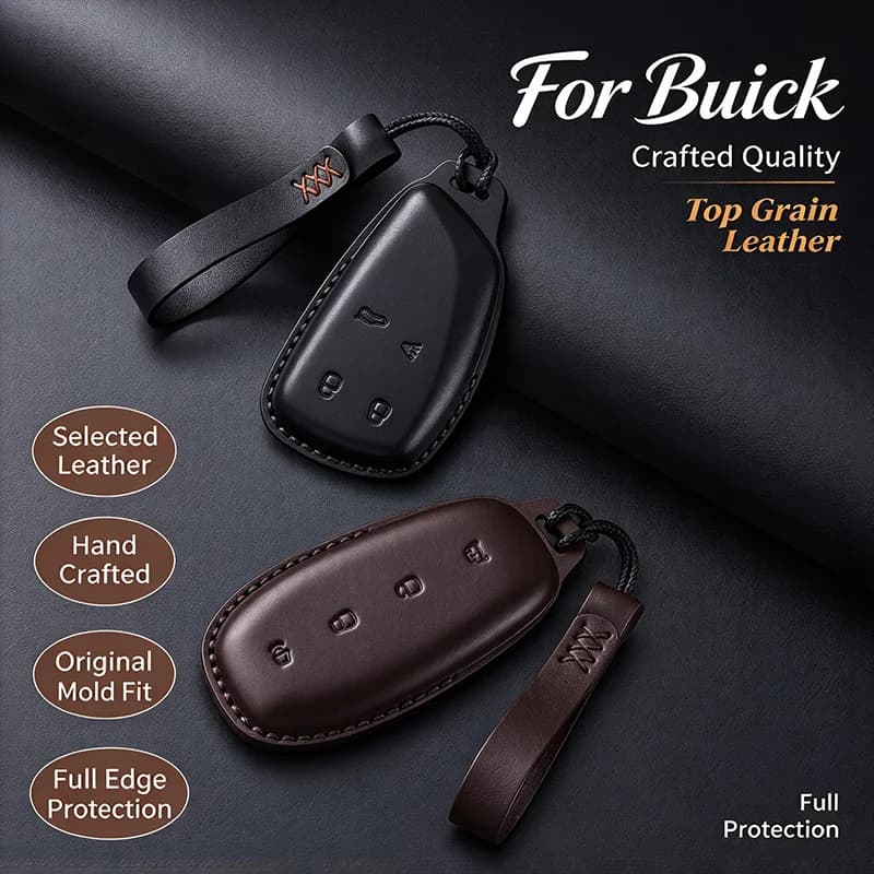Genuine Leather Car Key Cover Case Key Fob Holder with Hand Strap For Buick LaCrosse Envision S Plus GS 2024-2026
