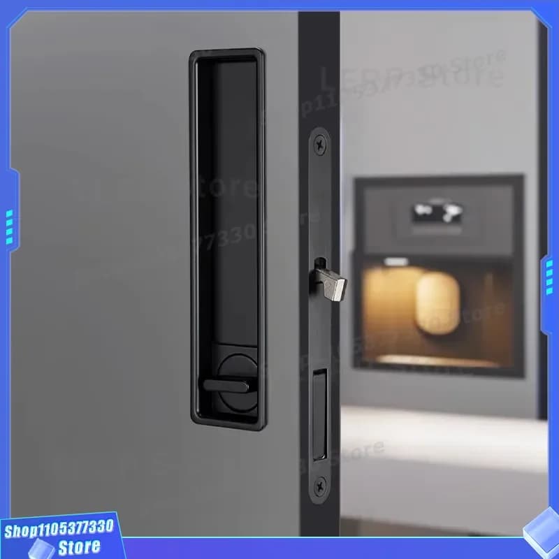 Gun Gray American Black Pocket Sliding Door Handle Hidden Lock Embedded Bedroom Hardware Modern Minimalist Interior Design
