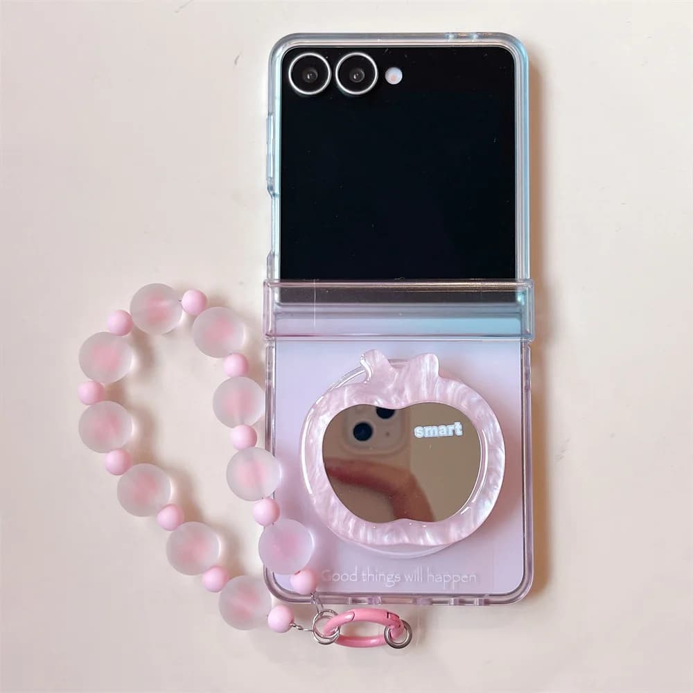 Kawaii Mirror Phone Case For Samsung Galaxy Z Flip 3 4 5 6 7 8 Clear Hinge Protection With Frosted Pink Shockproof Cover Girls