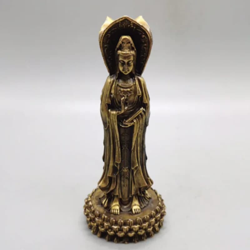Antique Bronze Three-Faced Guanyin Statue - Sacred Bodhisattva Sculpture, Retro Feng Shui auspicious ornament & Home Decor