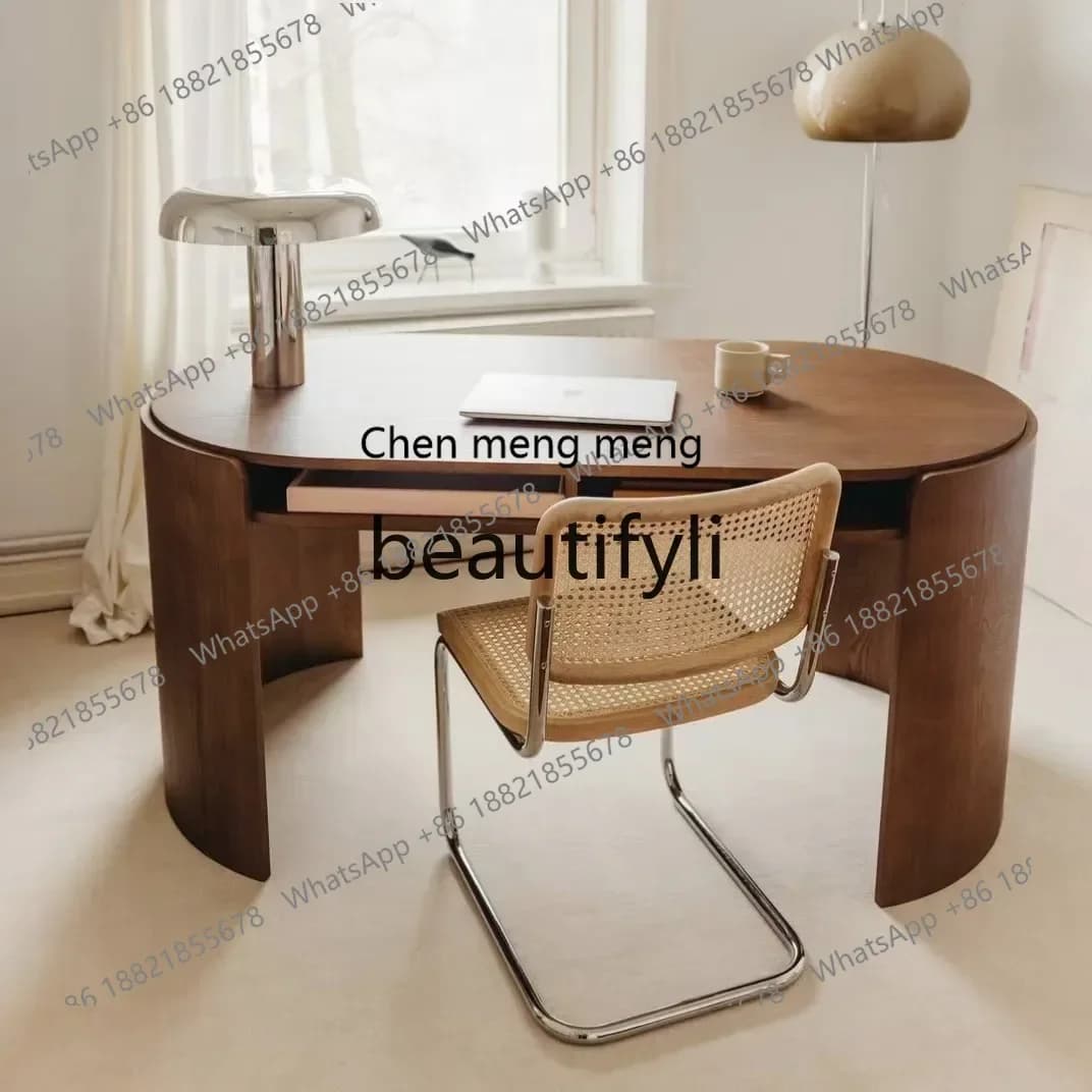 N178 G Nordic solid wood oval home office computer table medieval simple bedroom special-shaped minimalist writing desk