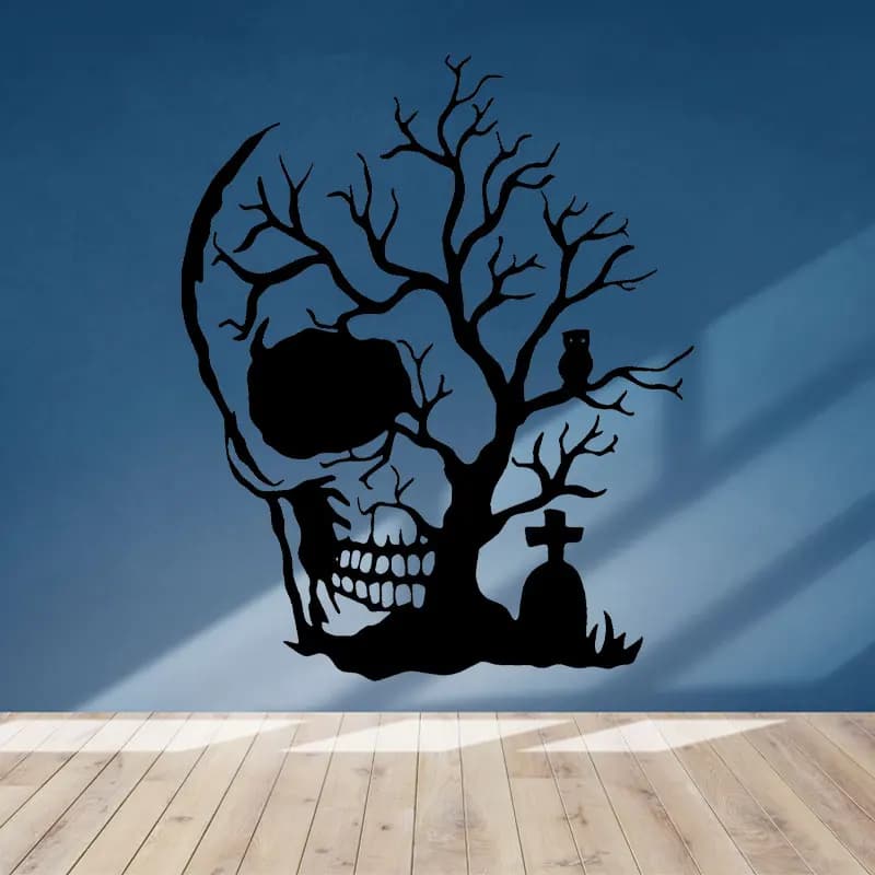 Skull Tree Gothic Wall Art Sticker Vinyl Home Decor Living Room, Children's Bedroom Festival Halloween Decoration Decals AC38