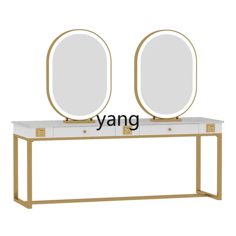 LMBarber Shop Dressing Table Cabinet Integrated with Lighting Double-Sided Mirror for Hair Salon