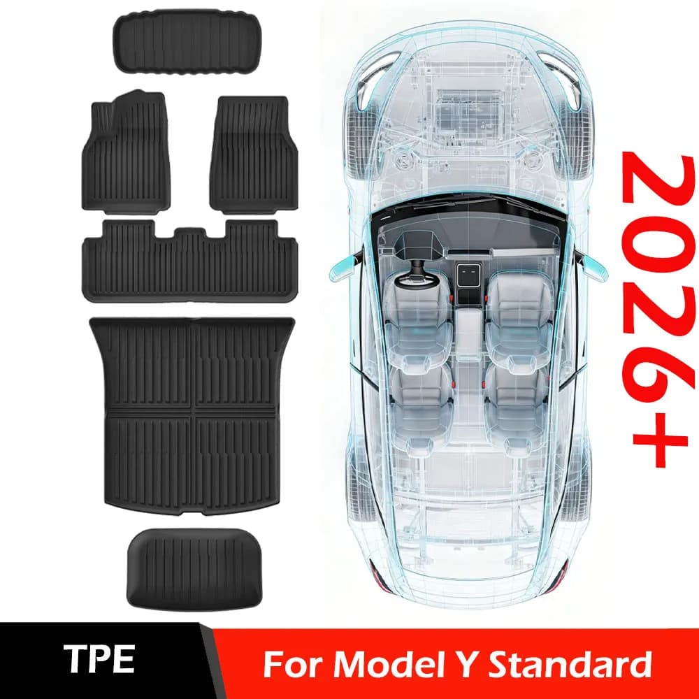 Floor Mats For Tesla Model Y Standard 2026 All Weather TPE Floor Mat Cargo Liners Trunk Backrest Mats Accessories