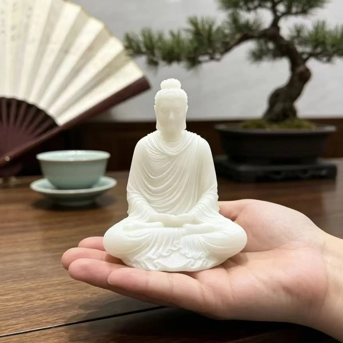 White marble  Shakyamuni Buddha Maitreya Buddha Statue, Zen Home, Office & Car Wealth-Attracting Feng Shui Gift