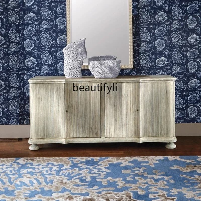 American Country Style Solid Wood Decorative Cabinet Large Apartment Storage Cabinet Restaurant Storage Vintage Entryway Cabinet