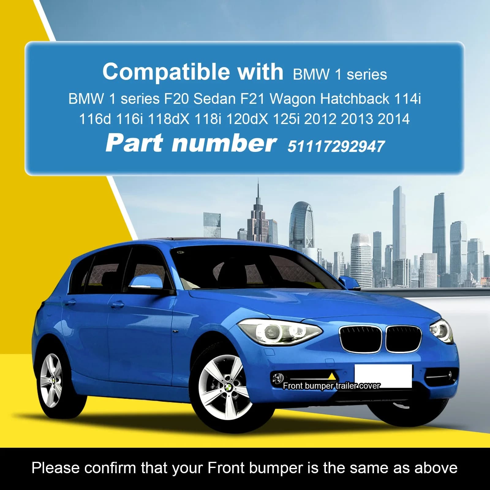 For BMW 1 Series F20 F21 Sedan Wagon 114i 116d 116i 2012 - 2014 Front Bumper Tow Hook Cover Part 51117292947