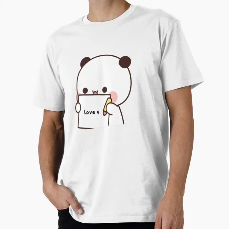 Bubu writing love you on paper for Dudu t shirt ‌kawaii‌ Panda Bear Cartoon Graphic tee Cute Y2K Clothes All size Tee S-6XL