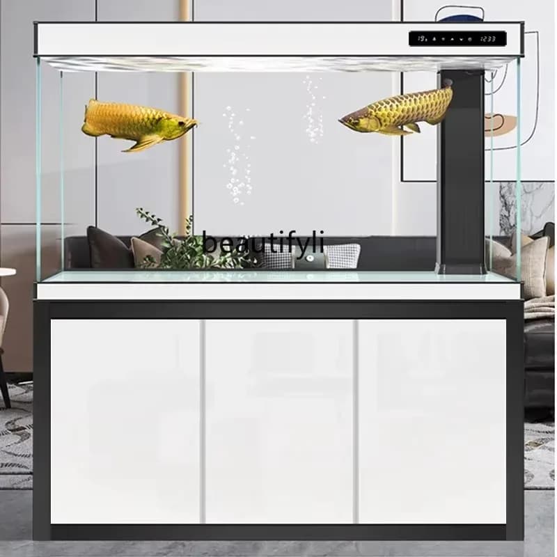R HHFish tank living room household ultra-white glass large ecological bottom filter integrated dragon fish tank office