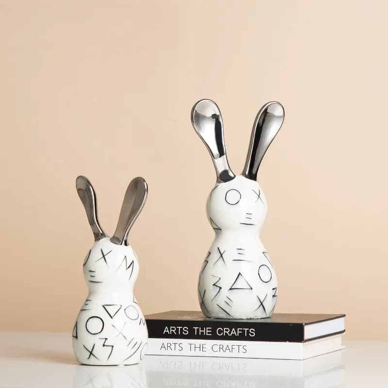 Modern simple geometric pattern long-eared rabbit ceramic ornament model room creative home accessories